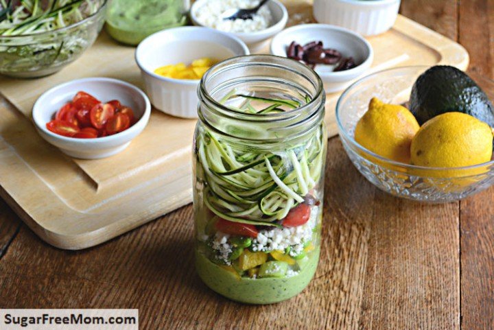 Zucchini Pasta Salad With Avocado Spinach Dressing