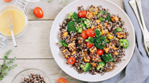 quinoa and veggie bowl to burn belly fat featured