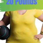 How to Lose 20 lbs Easily Pin 3, Overweight woman in yellow shirt holding a medicine ball