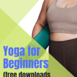 Yoga for Beginners pin 1, overweight woman holding a green yoga mat
