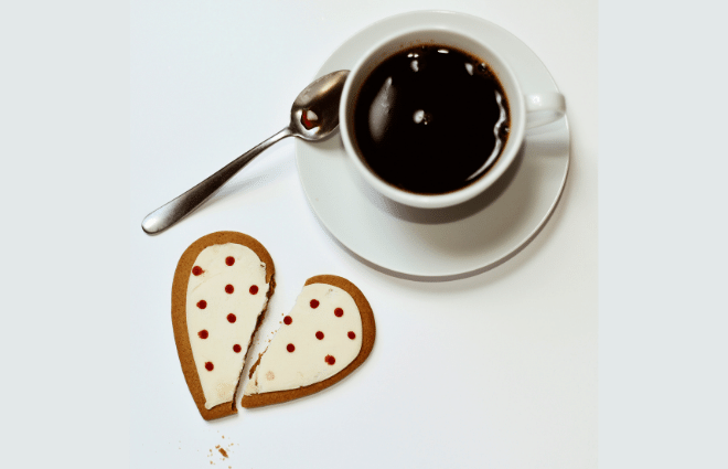 coffee and broken heart cookie