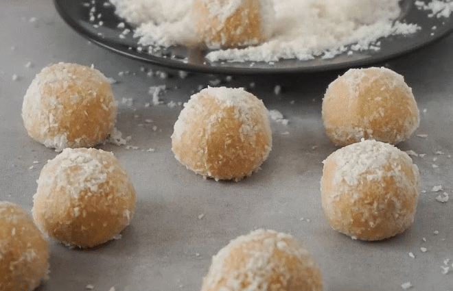 easy keto peanut butter balls on counter