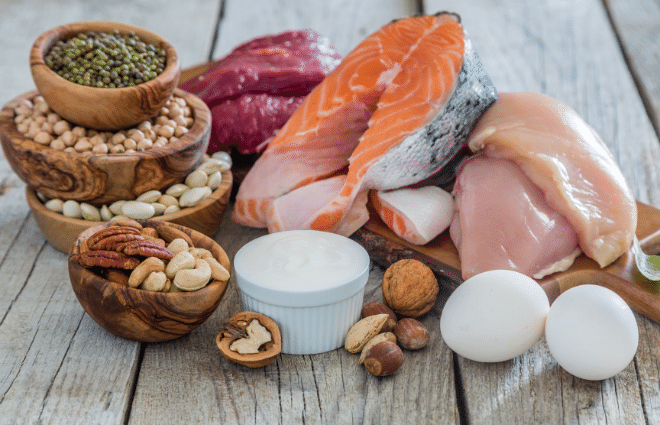 lean protein options, fish, eggs, nuts, legumes, etc