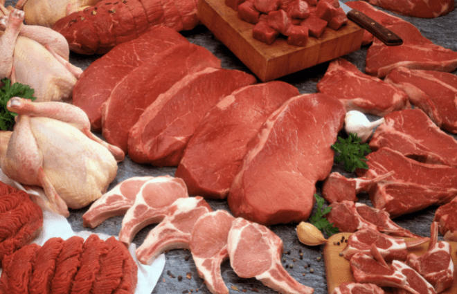 Various cuts of meat - beef, chicken, and pork